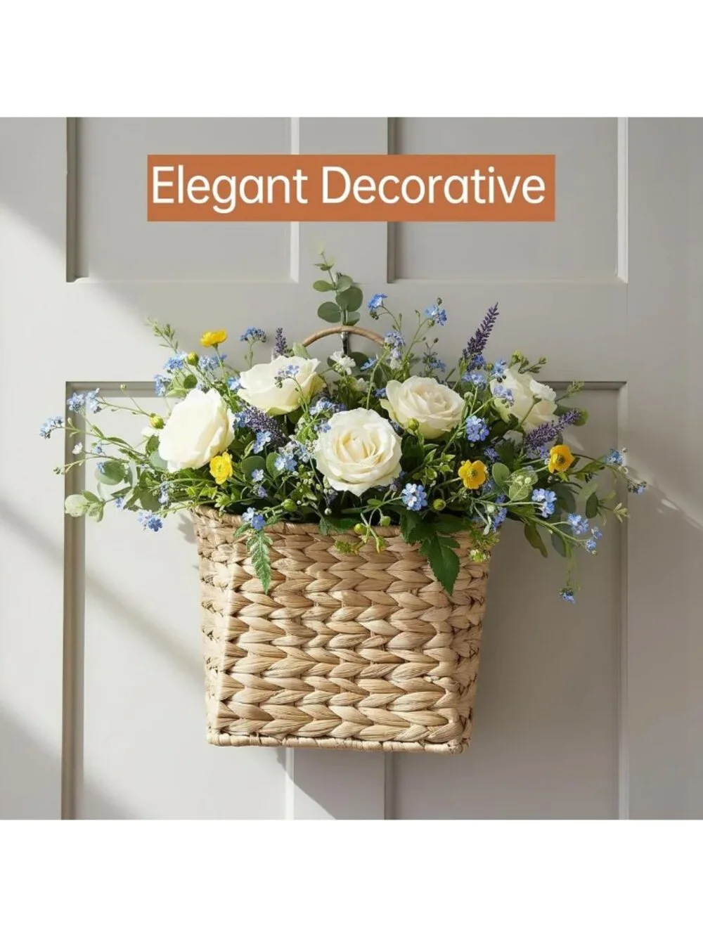 Set of 2 Wicker Hanging Baskets - Natural Water Hyacinth Wall Planters for Home